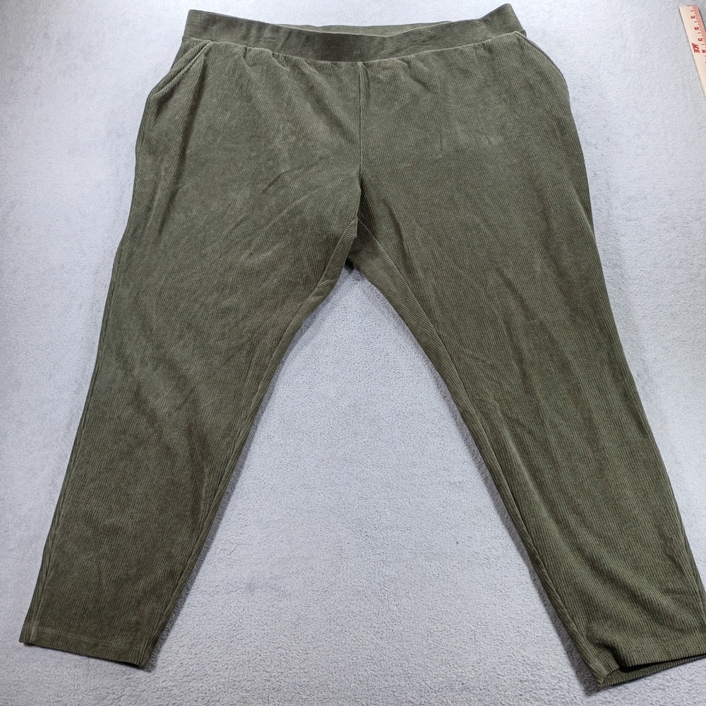 Lands End Womens Corduroy Pants Olive Green 3X 24W-26W Elastic Waist